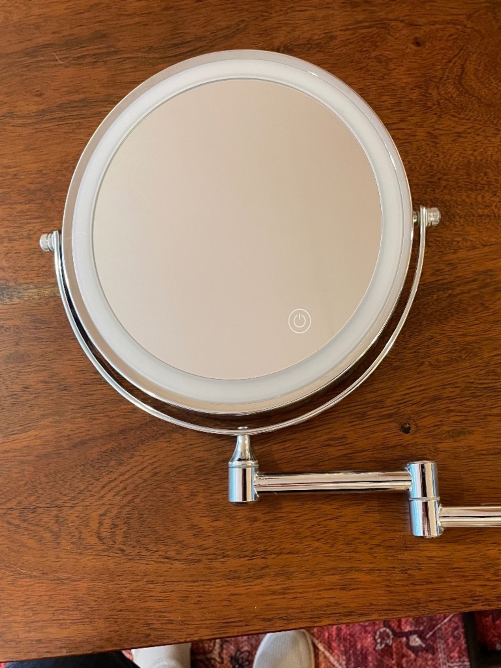 Chrome Finish Wall Mounted Battery Operated Makeup Mirror - 8 inches - Touch Scr